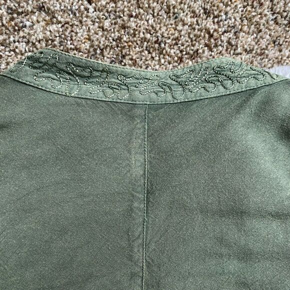 Geeta Tunic Top Over Shirt Embroidered Bohemian Button Front Green Rayon India - Picture 8 of 10